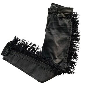 VTG Express Black Fringe Mid Rise Skinny Jeans 10 Y2K Indie Sleaze Edgy Alt Rock